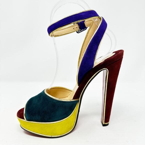 Christian Louboutin Louloudance Suede Colorblock Platform Sandals Heels Size 37 - Picture 6 of 12